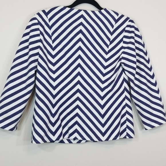 Talbots Stripe V-Neck Navy/White Cotton blazer - Picture 3 of 6